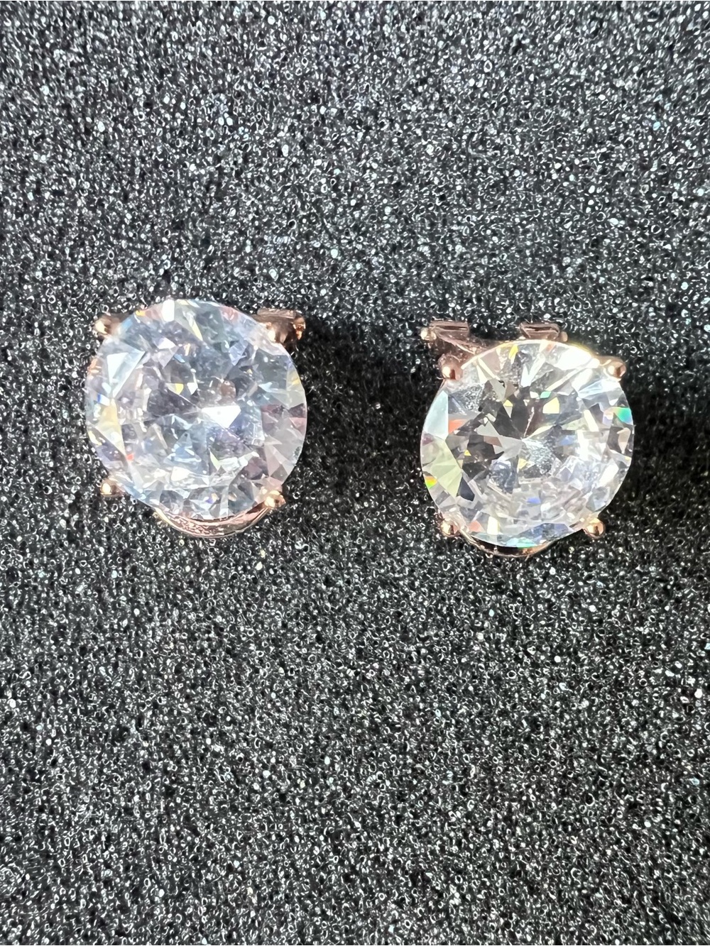 Round White Cubic Zirconia Stud Earrings Rose Gold Plated 9mm Butterfly